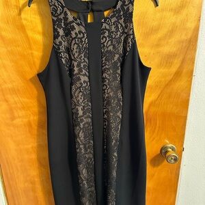 Connected Apparel Black Tan Halter Cocktail Dress